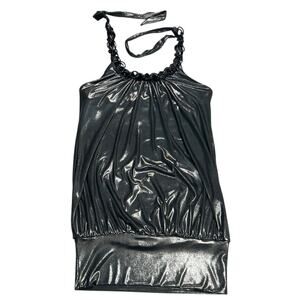 Bebe Halter Top Sz S Y2K Metallic Black Silver Chain Detailed Party Event Bubble
